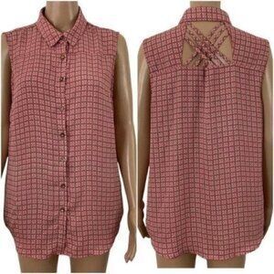 Zac & Rachel Sleeveless Button Down Tunic Blouse Top Size Large